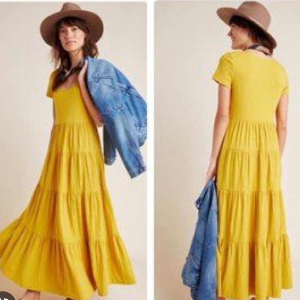 Maeve by Anthropologie Yellow Gillian Tiered Maxi Dress